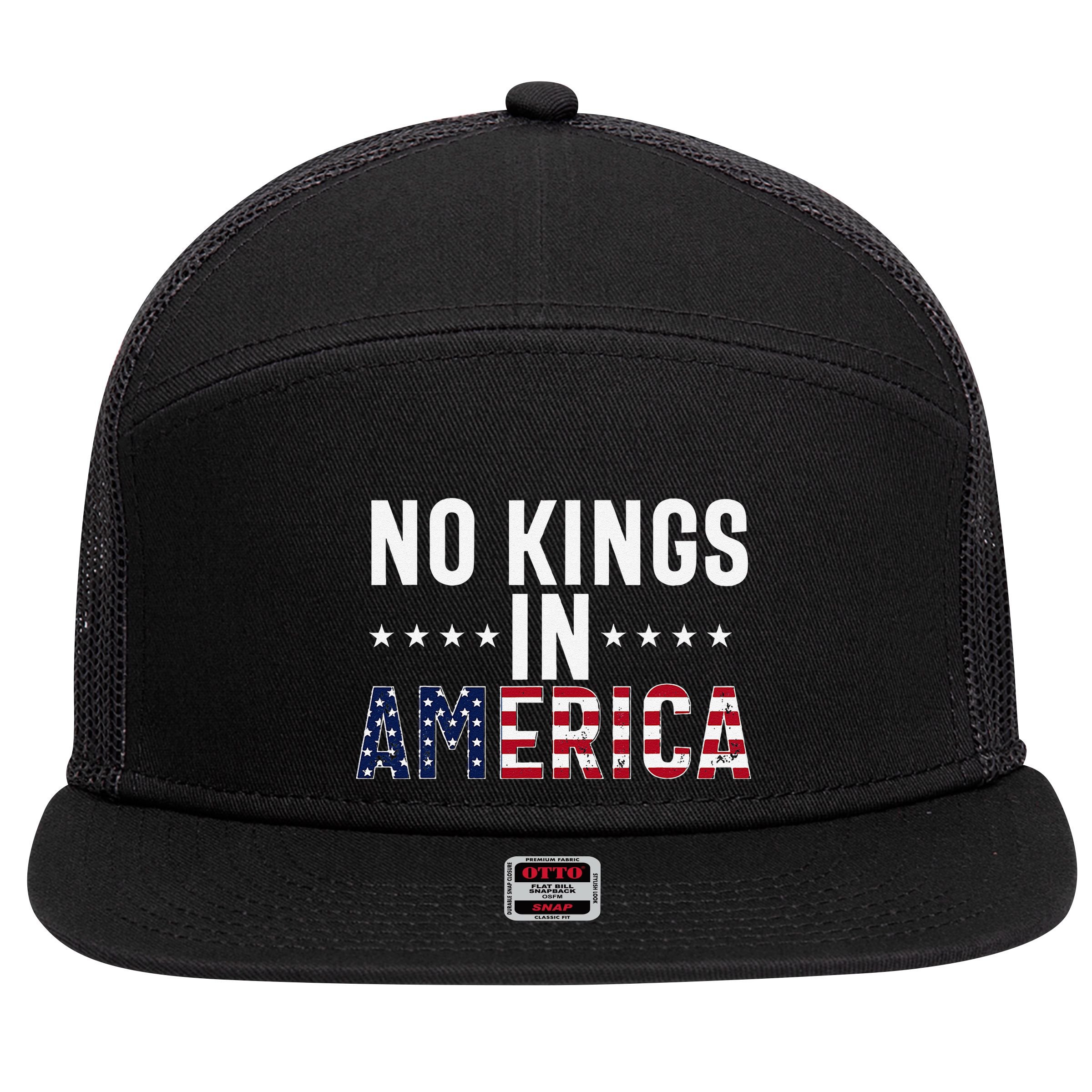 No Kings In America Flag Protest Save Democracy 7 Panel Mesh Trucker Snapback Hat