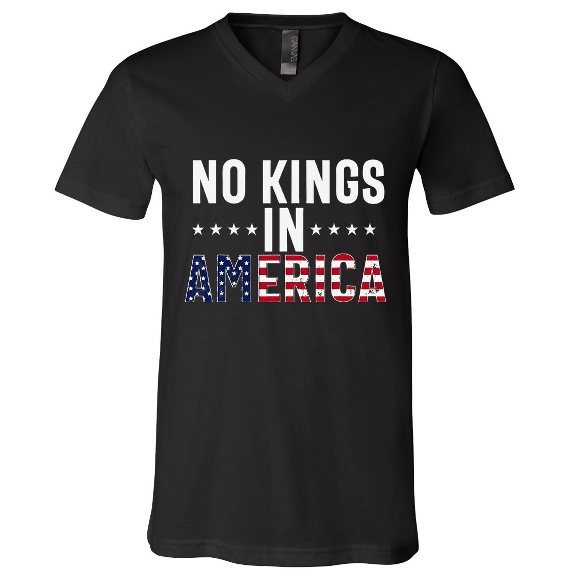 No Kings In America Flag Protest Save Democracy V-Neck T-Shirt