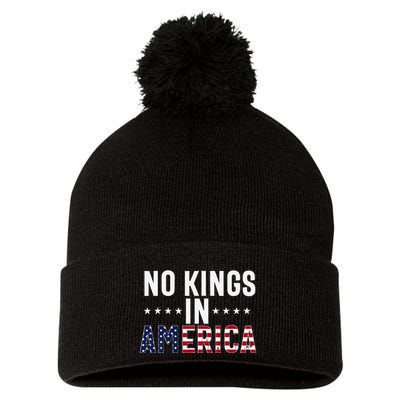 No Kings In America Flag Protest Save Democracy Pom Pom 12in Knit Beanie