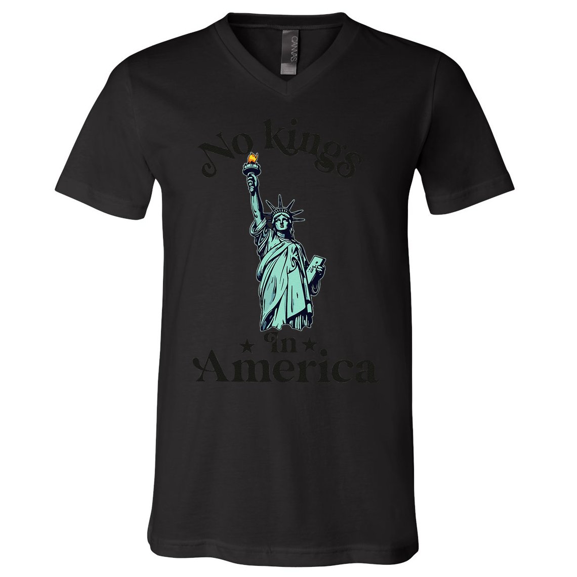 No Kings In America Flag Protest Save Democracy V-Neck T-Shirt