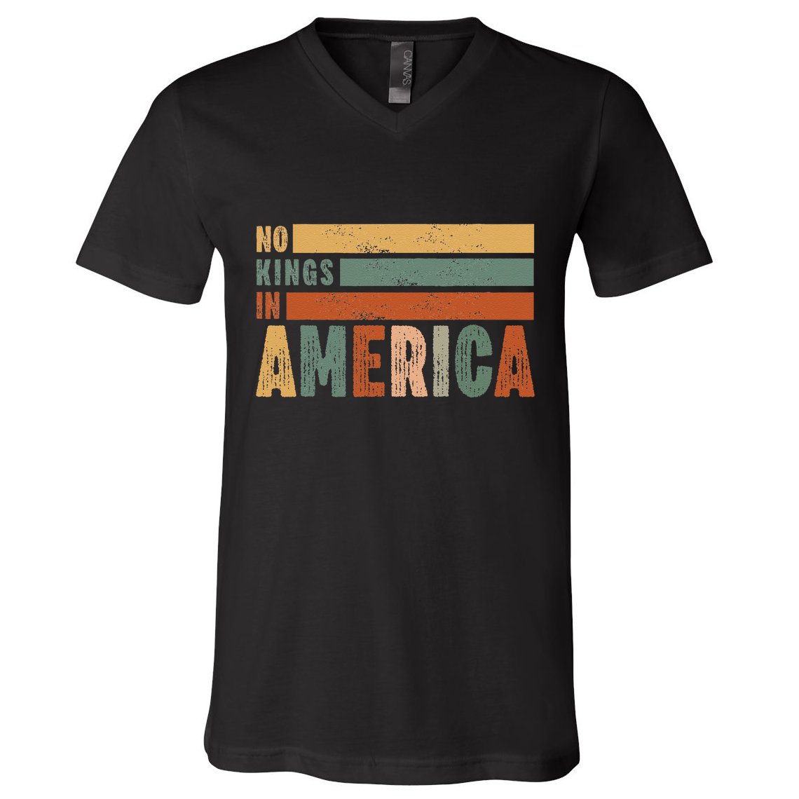 No Kings In America Flag Protest Save Democracy V-Neck T-Shirt