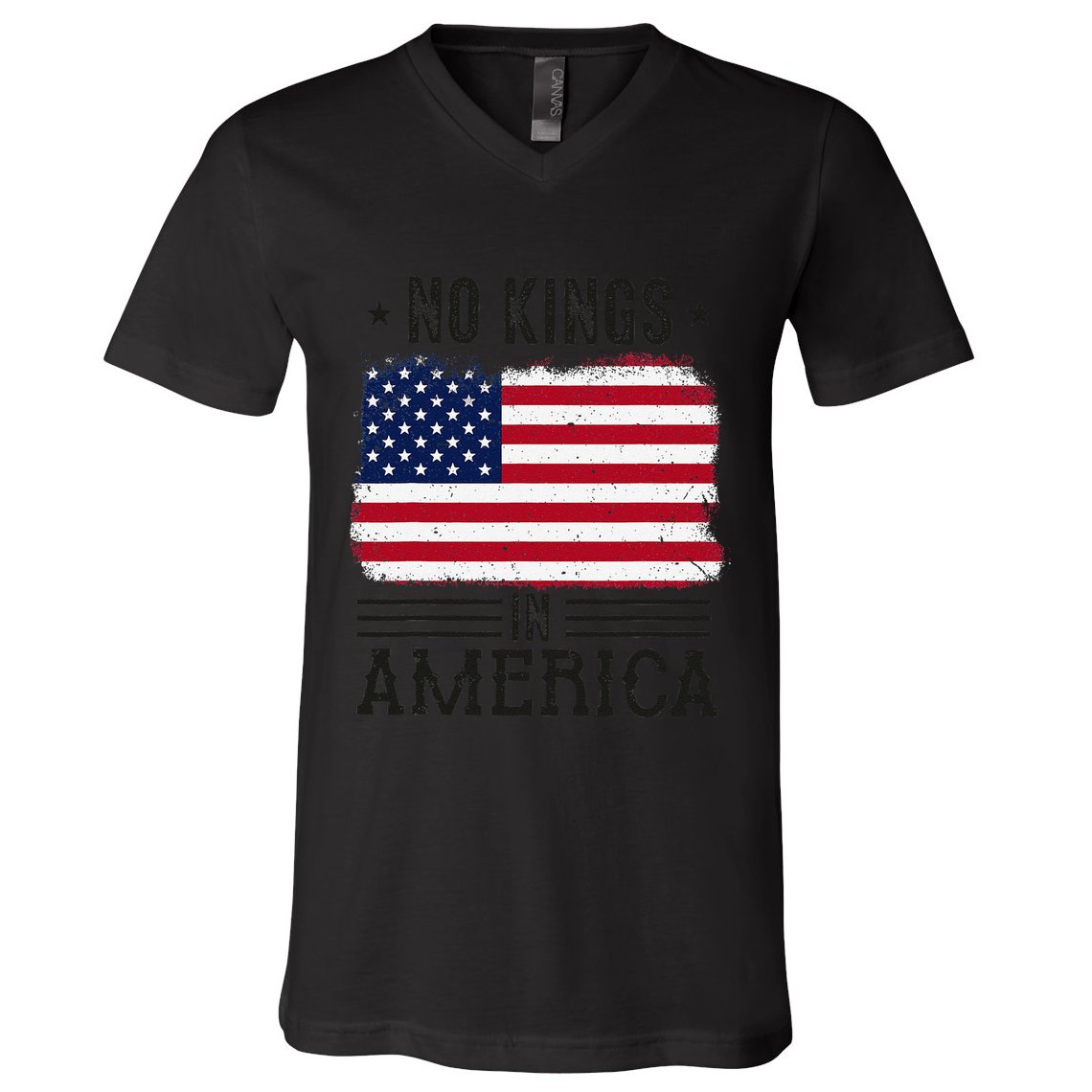 No Kings In America Flag Protest Save Democracy V-Neck T-Shirt