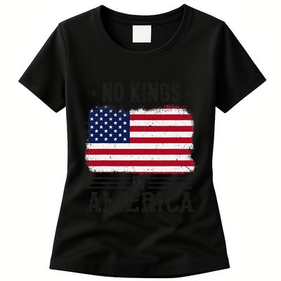No Kings In America Flag Protest Save Democracy Womens T-Shirt