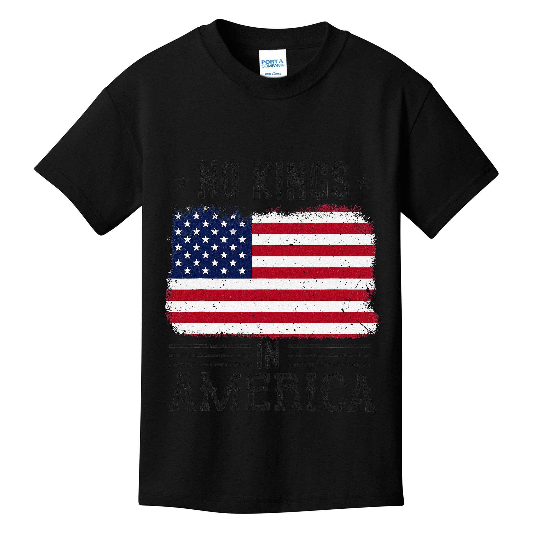 No Kings In America Flag Protest Save Democracy Kids T-Shirt
