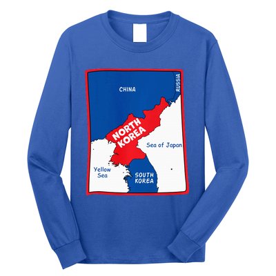 North Korea Map In Flag Colors. Surrounding Countries & Seas Long Sleeve Shirt