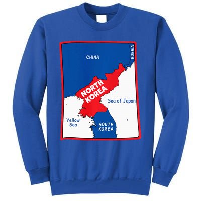 North Korea Map In Flag Colors. Surrounding Countries & Seas Tall Sweatshirt