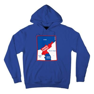 North Korea Map In Flag Colors. Surrounding Countries & Seas Tall Hoodie