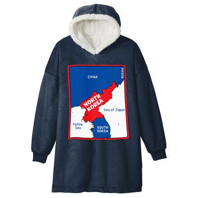 North Korea Map In Flag Colors. Surrounding Countries & Seas Hooded Wearable Blanket