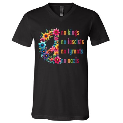 No Kings No Fascists No Tyrants No Nazis V-Neck T-Shirt