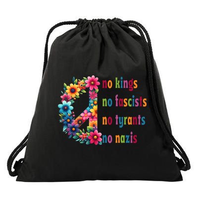 No Kings No Fascists No Tyrants No Nazis Drawstring Bag