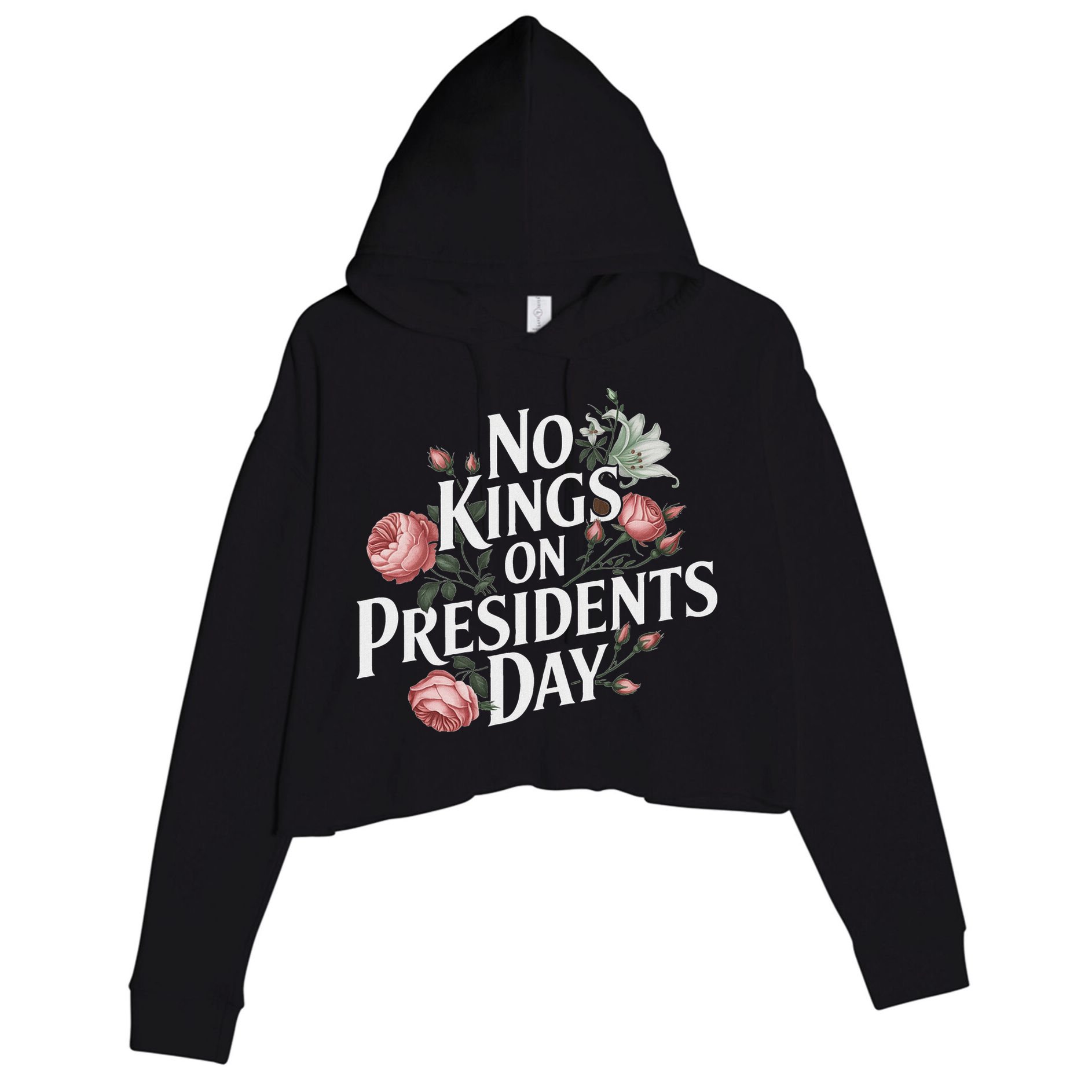 No Kings On Presidents Day Retro Anti Trump Subtle Protest Crop Fleece Hoodie