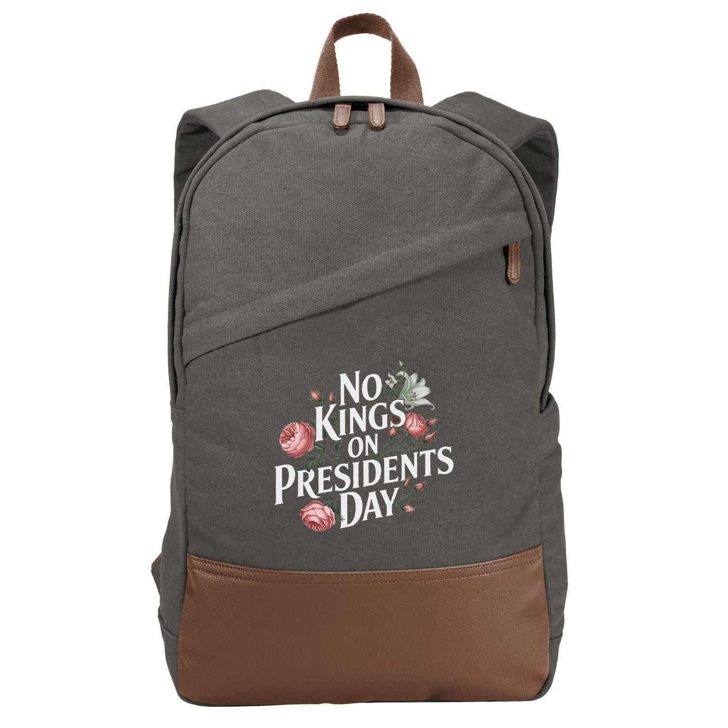 No Kings On Presidents Day Retro Anti Trump Subtle Protest Cotton Canvas Backpack