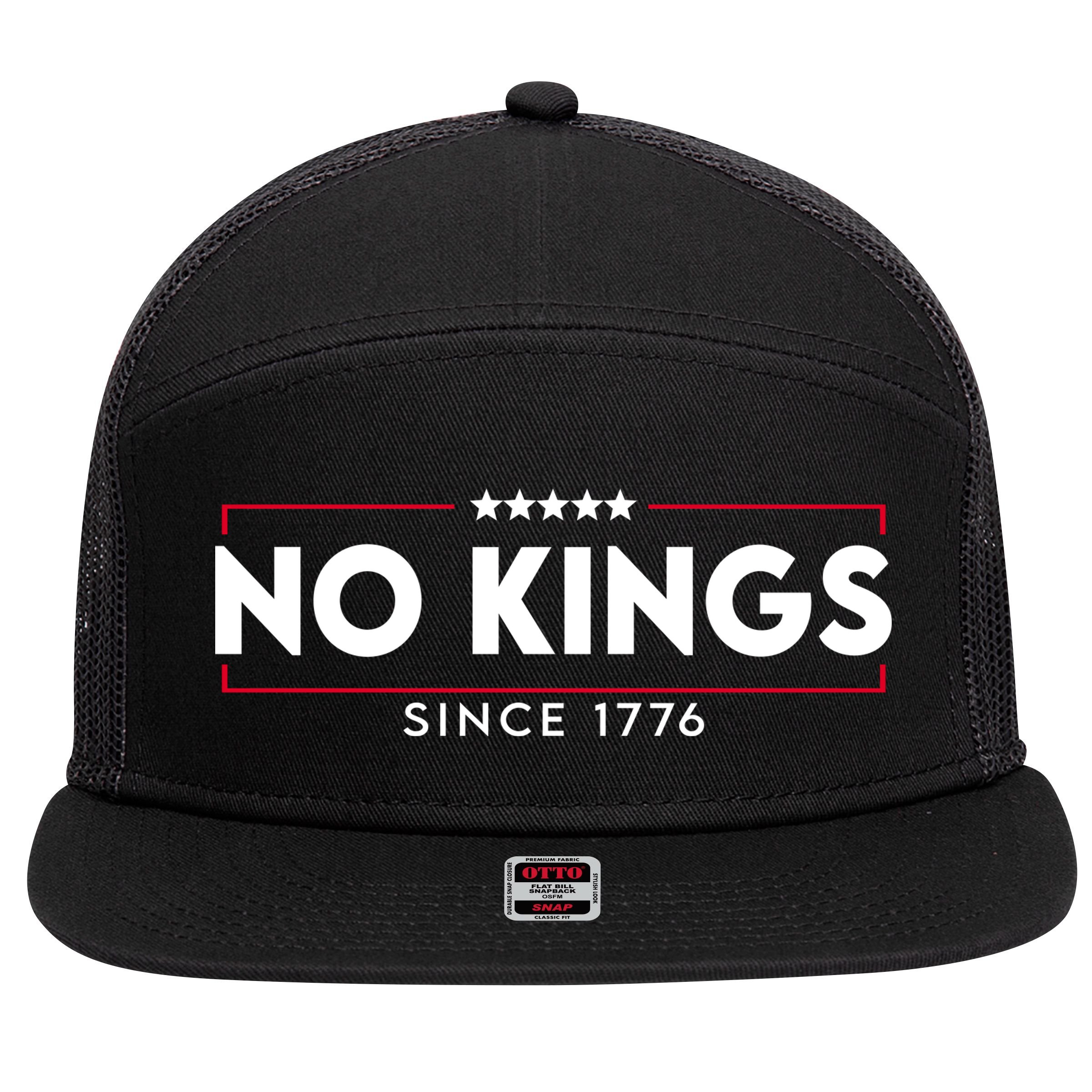 No Kings Since 1776 Simple Logo 7 Panel Mesh Trucker Snapback Hat