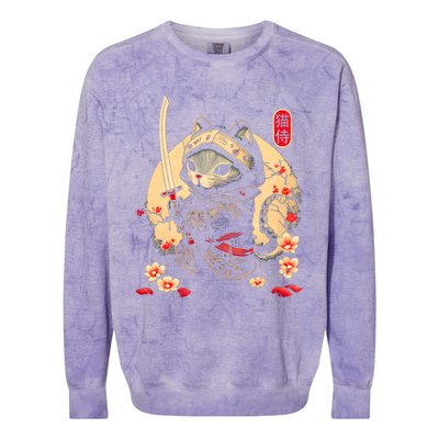 Ninja Kitten Warriors Japanese Samurai Cat Tattoo Kawaii Ninja Cat Colorblast Crewneck Sweatshirt