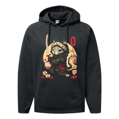 Ninja Kitten Warriors Japanese Samurai Cat Tattoo Kawaii Ninja Cat Performance Fleece Hoodie