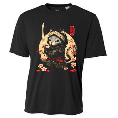 Ninja Kitten Warriors Japanese Samurai Cat Tattoo Kawaii Ninja Cat Cooling Performance Crew T-Shirt