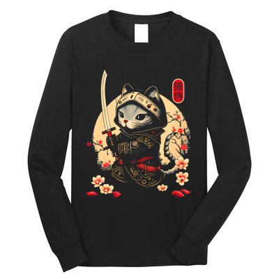 Ninja Kitten Warriors Japanese Samurai Cat Tattoo Kawaii Ninja Cat Long Sleeve Shirt