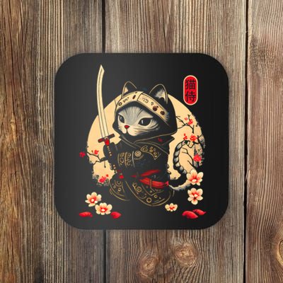 Ninja Kitten Warriors Japanese Samurai Cat Tattoo Kawaii Ninja Cat Coaster