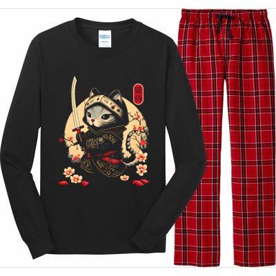 Ninja Kitten Warriors Japanese Samurai Cat Tattoo Kawaii Ninja Cat Long Sleeve Pajama Set