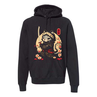 Ninja Kitten Warriors Japanese Samurai Cat Tattoo Kawaii Ninja Cat Premium Hoodie