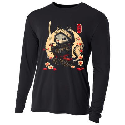 Ninja Kitten Warriors Japanese Samurai Cat Tattoo Kawaii Ninja Cat Cooling Performance Long Sleeve Crew