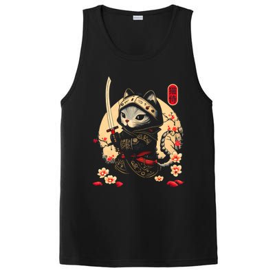 Ninja Kitten Warriors Japanese Samurai Cat Tattoo Kawaii Ninja Cat PosiCharge Competitor Tank