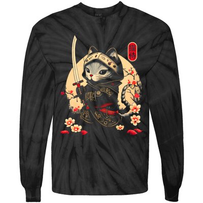 Ninja Kitten Warriors Japanese Samurai Cat Tattoo Kawaii Ninja Cat Tie-Dye Long Sleeve Shirt