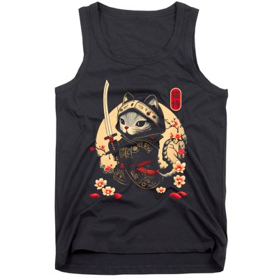 Ninja Kitten Warriors Japanese Samurai Cat Tattoo Kawaii Ninja Cat Tank Top