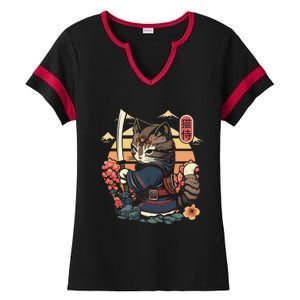 Ninja Kitten Warriors Japanese Samurai Cat Tattoo Kawaii Ninja Cat Ladies Halftime Notch Neck Tee