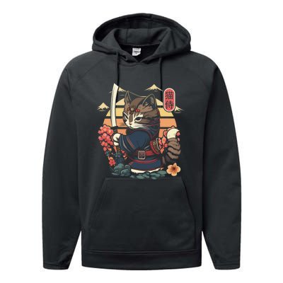 Ninja Kitten Warriors Japanese Samurai Cat Tattoo Kawaii Ninja Cat Performance Fleece Hoodie