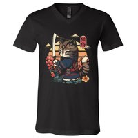 Ninja Kitten Warriors Japanese Samurai Cat Tattoo Kawaii Ninja Cat V-Neck T-Shirt