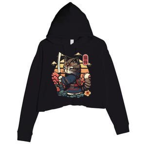 Ninja Kitten Warriors Japanese Samurai Cat Tattoo Kawaii Ninja Cat Crop Fleece Hoodie