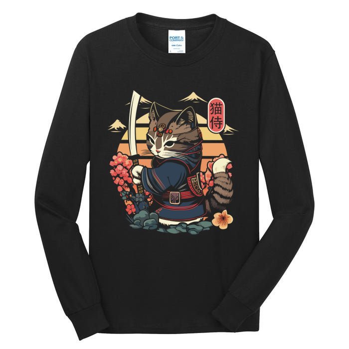 Ninja Kitten Warriors Japanese Samurai Cat Tattoo Kawaii Ninja Cat Tall Long Sleeve T-Shirt