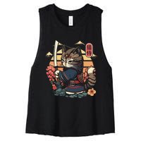 Ninja Kitten Warriors Japanese Samurai Cat Tattoo Kawaii Ninja Cat Women's Racerback Cropped Tank