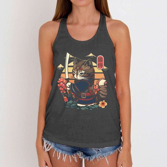 Ninja Kitten Warriors Japanese Samurai Cat Tattoo Kawaii Ninja Cat Women's Knotted Racerback Tank