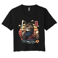 Ninja Kitten Warriors Japanese Samurai Cat Tattoo Kawaii Ninja Cat Women's Crop Top Tee