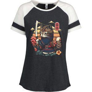 Ninja Kitten Warriors Japanese Samurai Cat Tattoo Kawaii Ninja Cat Enza Ladies Jersey Colorblock Tee