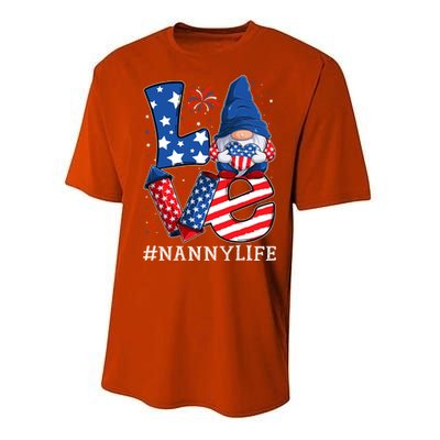 Nanny Love 4th Of July Gnome Usa Patriotic Meaningful Gift Performance Sprint T-Shirt