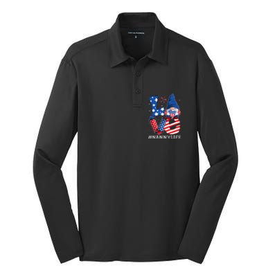 Nanny Love 4th Of July Gnome Usa Patriotic Meaningful Gift Silk Touch Performance Long Sleeve Polo