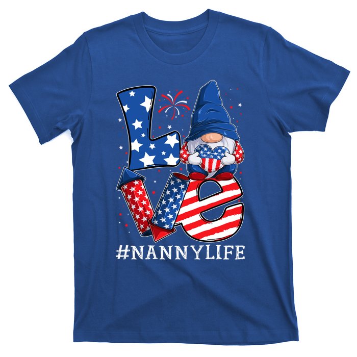 Nanny Love 4th Of July Gnome Usa Patriotic Meaningful Gift T-Shirt