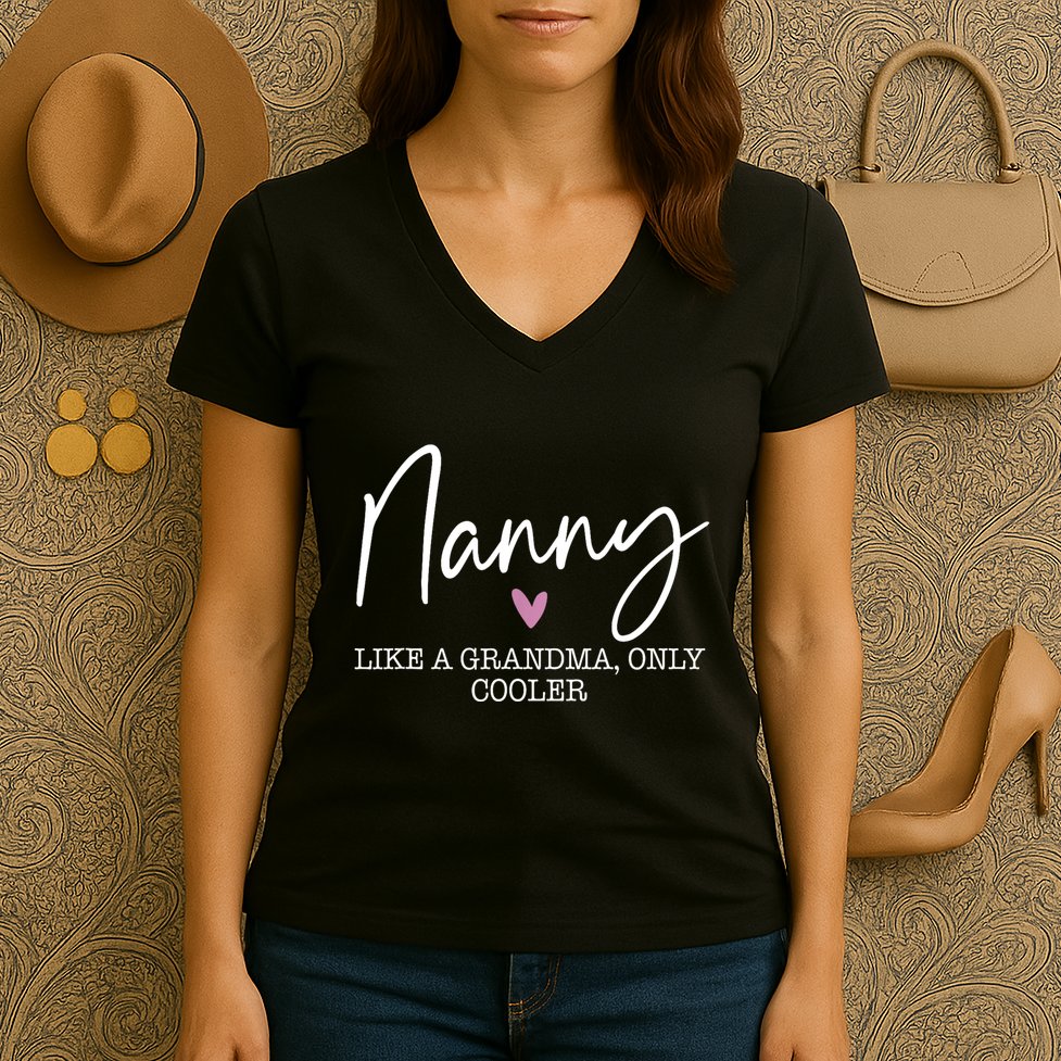 Nanny Like A Grandma Only Cooler Heart MotherS Day Nanny Women's V-Neck T-Shirt