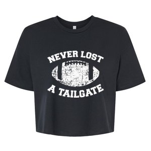 Never Lost A Tailgate Football Game Day Gift Light Bella+Canvas Jersey Crop Tee