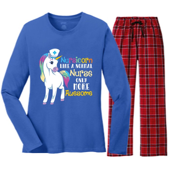 Nursicorn Like A Normal Nurse Only More Awesome Cute Unicorn Great Gift Women's Long Sleeve Flannel Pajama Set 