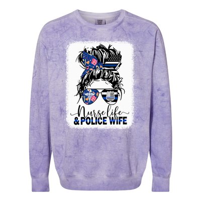 Nurse Life And Police Wifemeaningful Giftmom Messy Bun Hair Great Gift Colorblast Crewneck Sweatshirt