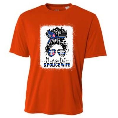 Nurse Life And Police Wifemeaningful Giftmom Messy Bun Hair Great Gift Cooling Performance Crew T-Shirt