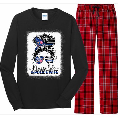 Nurse Life And Police Wifemeaningful Giftmom Messy Bun Hair Great Gift Long Sleeve Pajama Set