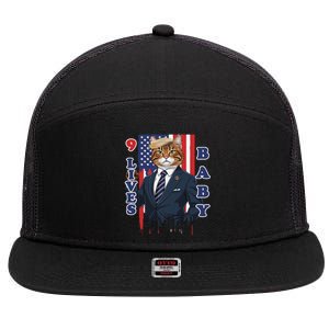 Nine Lives Baby Cat In Suite With Trump Hair 7 Panel Mesh Trucker Snapback Hat