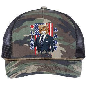 Nine Lives Baby Cat In Suite With Trump Hair Retro Rope Trucker Hat Cap