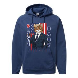 Nine Lives Baby Cat In Suite With Trump Hair Performance Fleece Hoodie