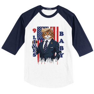 Nine Lives Baby Cat In Suite With Trump Hair Baseball Sleeve Shirt